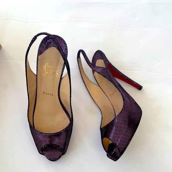 Christian Louboutin No Prive Metallic Fuschia slingback stiletto heels 39.5 - Picture 1 of 11